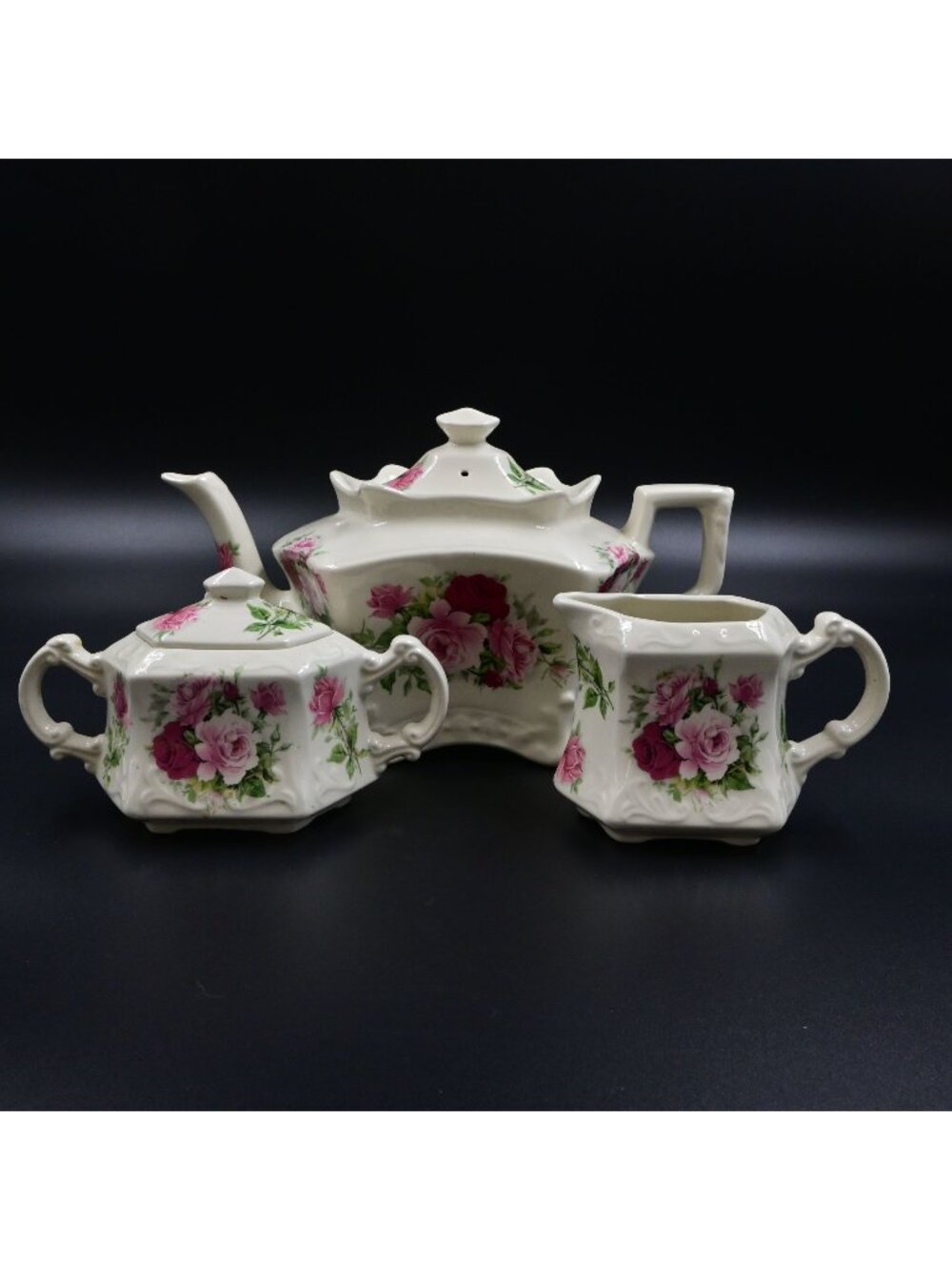 Crowne Oakes Designs New York Rose Tea Set - Teapot, Cream, Sugar Canisters